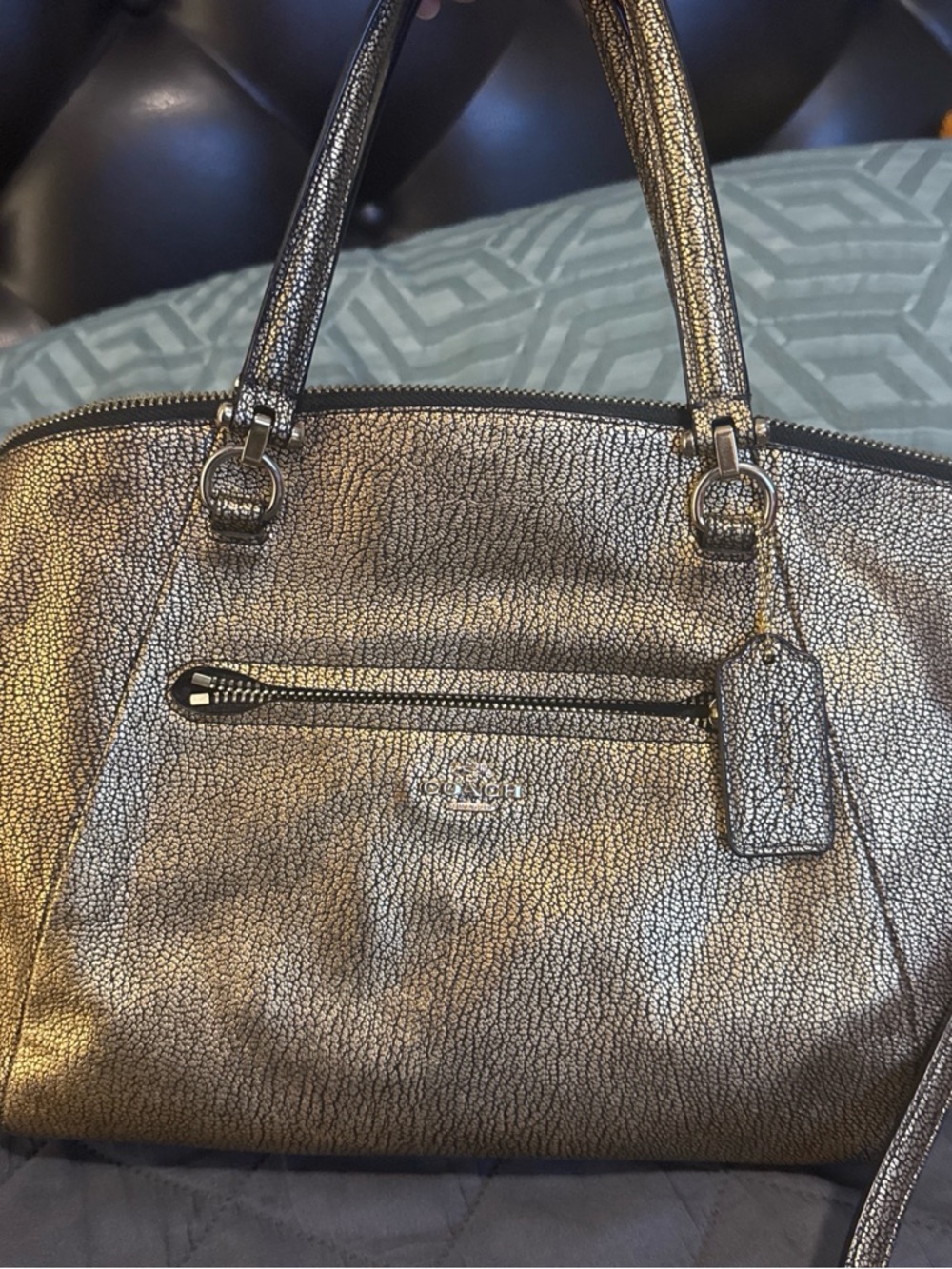 Coach Metallic Cracked Leather Dome Satchel - Gold
